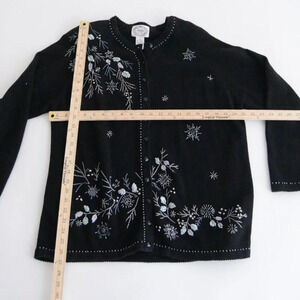 Vintage Stitches In Time Black Winter  Floral Button Up Cardigan Sweater 1X